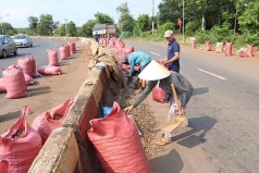 nguoi dan giup tai xe gom hang chuc tan hat dieu bi do ra duong